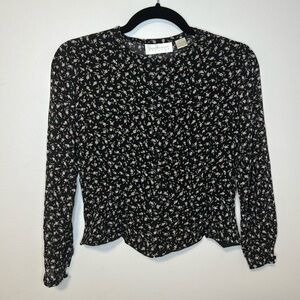 Vintage 90s Dana Bachman Petites Floral Rose 100% silk blouse.
